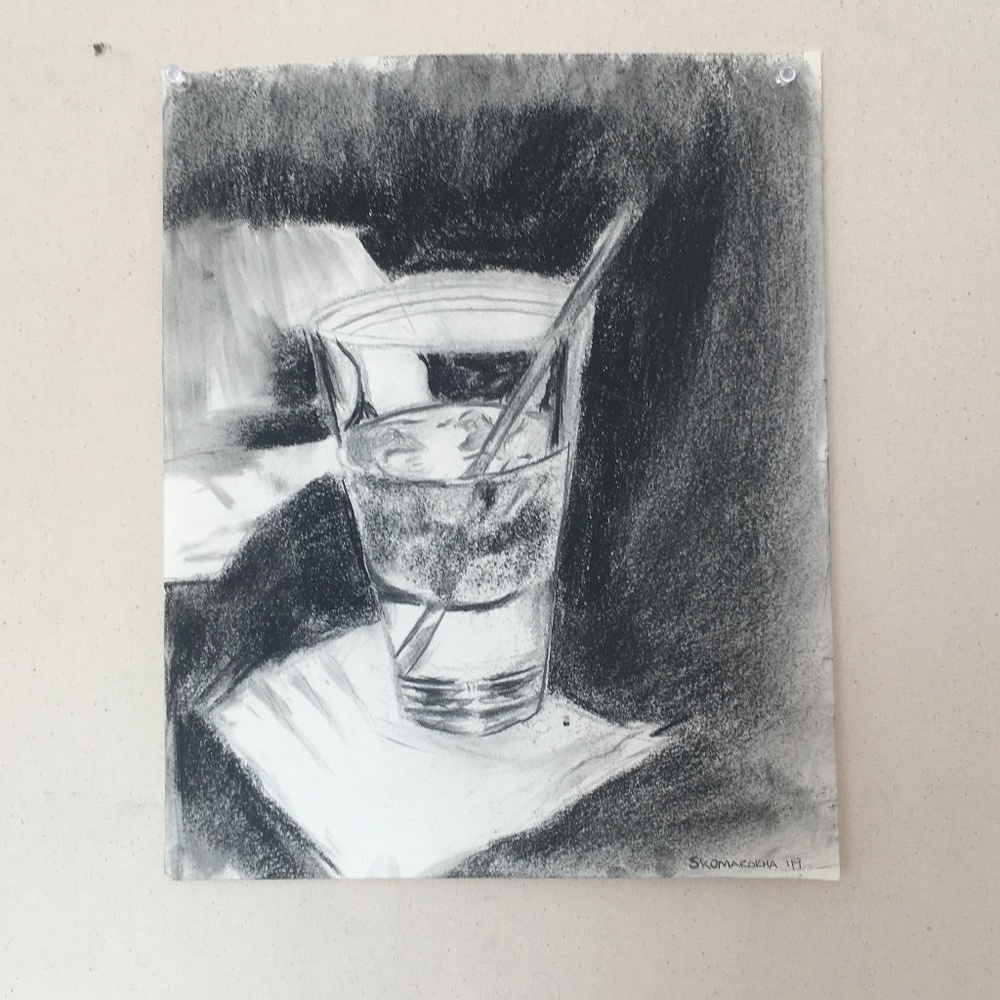 Original Graphite Water Glass Drawing